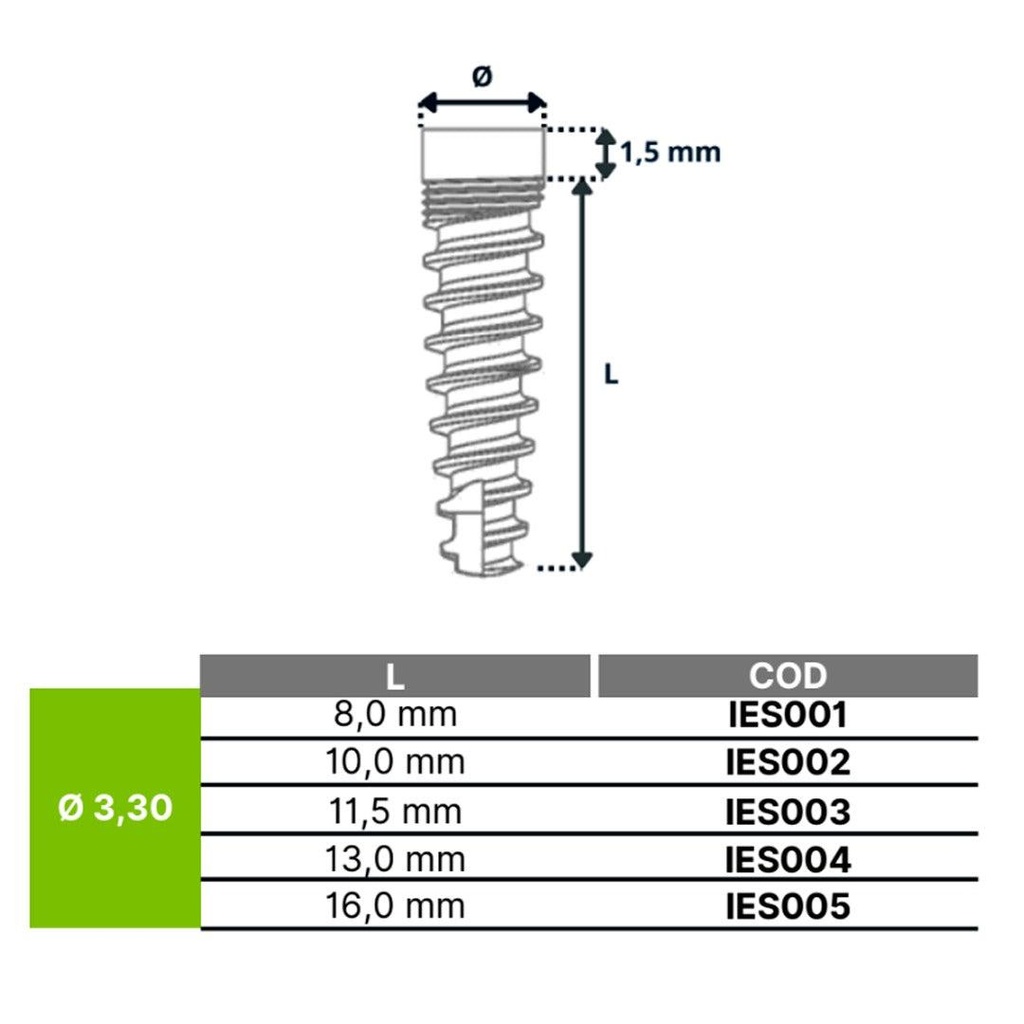 [IES001] Implante Seventeen (3.30 mm, 8.0 mm)